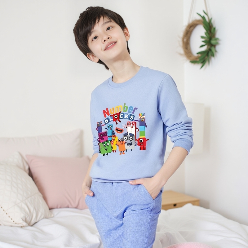 数字积木嘴巴男童女童纯棉卫衣春秋薄款外套童装卡通图案上衣7岁9