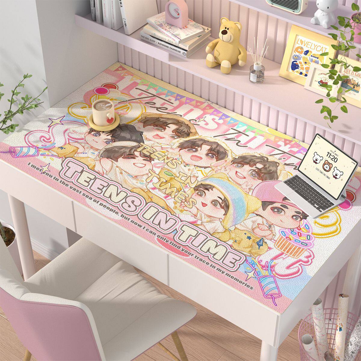 新款Q版时代少年团皮革桌垫可爱电脑桌面超大键盘垫书桌布茶几台