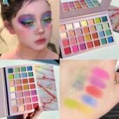 28色花开眼影低饱和彩色眼影盘演出舞台妆珠光哑光亮片欧美节日妆