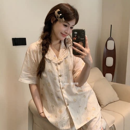 短袖短裤睡衣女夏季短袖莱赛尔棉薄款甜美可爱可外穿家居服套装