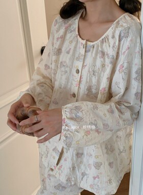 睡衣女春秋夏季云朵棉长袖长裤开衫可爱卡通少女可外穿家居服套装