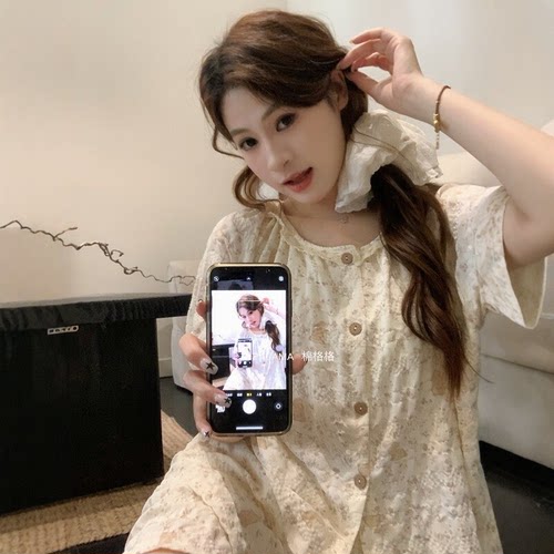 睡衣女夏季短袖带胸垫薄款甜美可爱少女风可外穿短裤家居服套装
