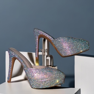 12公分AB彩钻拖鞋高跟防水台尖头BLINGBLING宴会KTV夜场演出舞台