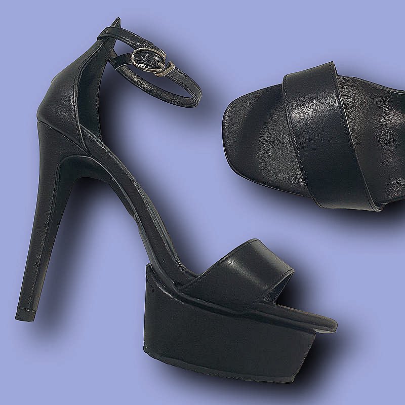 12CM 超高跟 黑色色凉鞋双层水台厚底细跟小码33码一字带性感2025