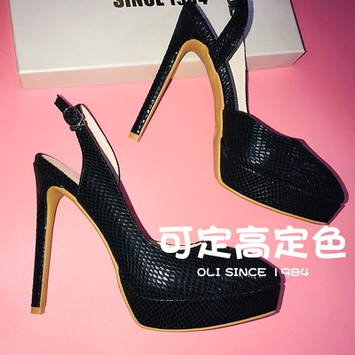 中空蛇纹包头走秀夜店高跟鞋定制