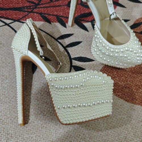 18CM超高跟凉鞋玫瑰珍珠重工婚鞋夜店防水台欧美主持演出大码小码