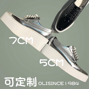 增高婚纱神器厚底真皮银色松糕鞋女系带休闲鞋潮鞋原宿风单鞋黑色