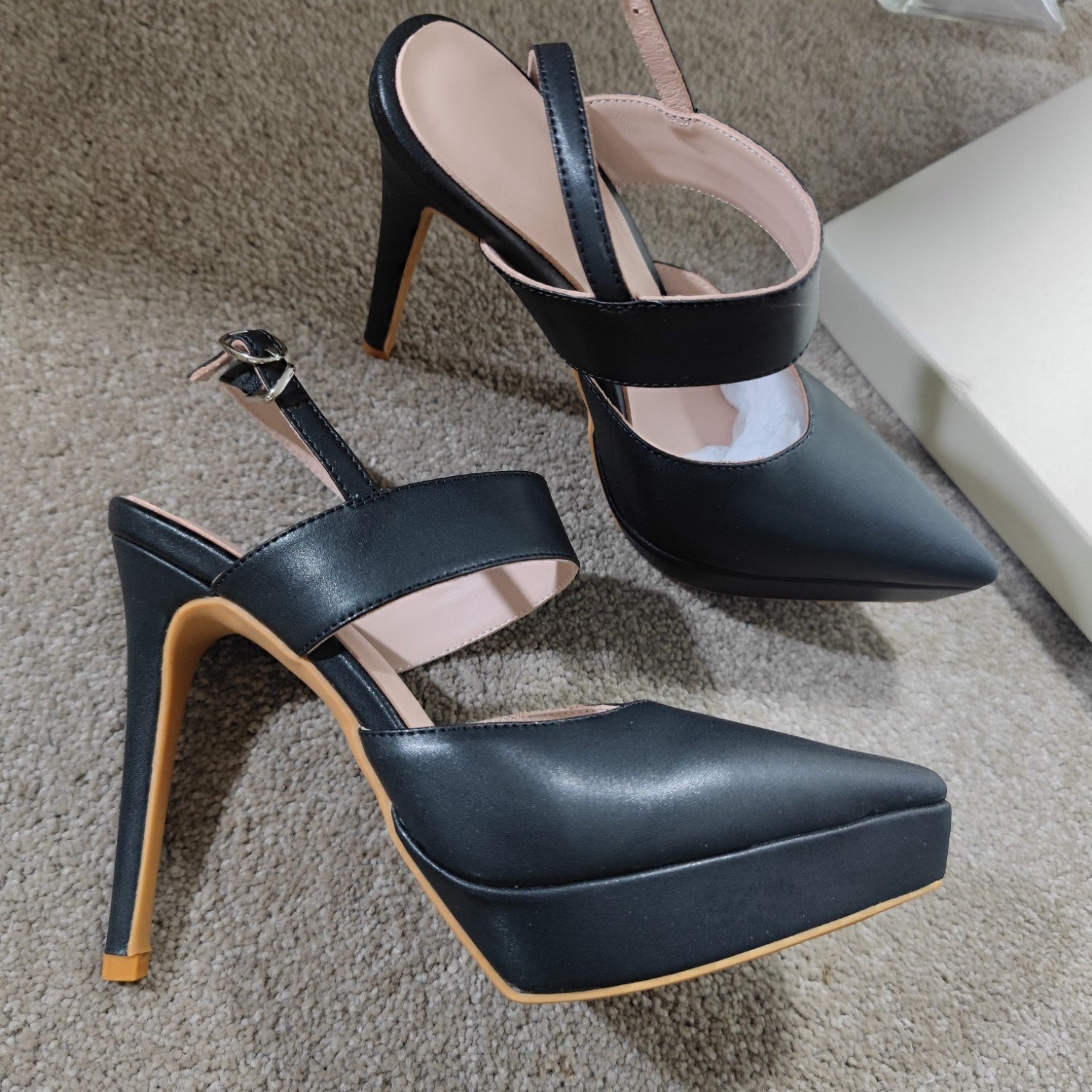 12CM白色凉鞋高跟防水台尖头包头黑色礼服车展欧美夏季浅口INS潮