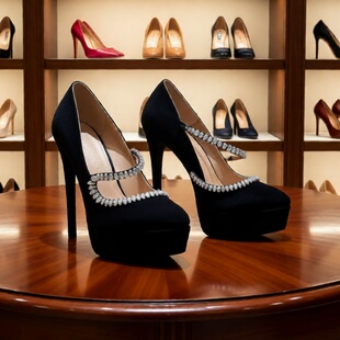 13CM水钻高跟鞋凉鞋宴会礼服晚装裸色婚鞋香槟色定制时装走秀s钻