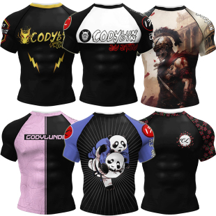 男士 排汗速干透气T恤跑步运动休闲健身衣跑步运动紧身衣 印花短袖