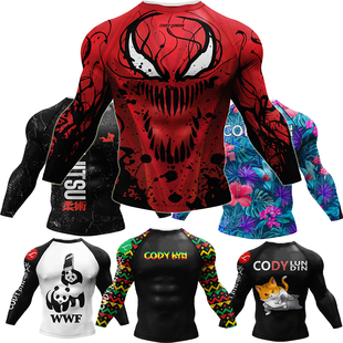 运动T恤男长袖 休闲跑步秋冬 印花速干紧身衣健身衣弹性训练打底衫