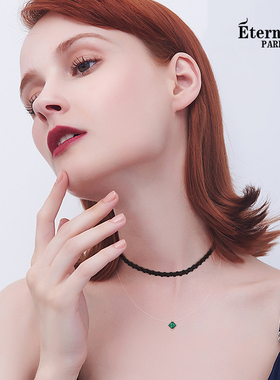 法国Eternelle短款choker颈链 双层锁骨链925纯银镶钻吊坠项链女