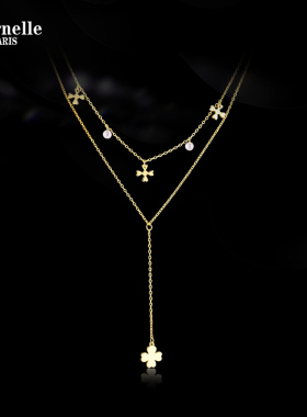 法国Eternelle原创设计幸运草项链轻奢小众高级感双层叠戴锁骨链