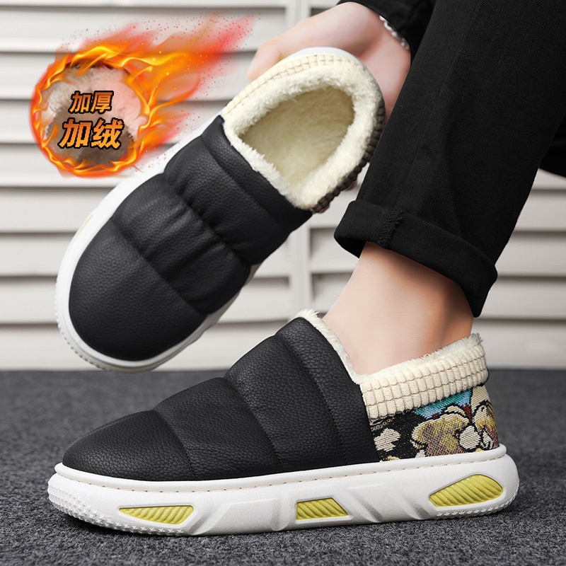 时尚棉鞋加绒保暖小熊一脚蹬鞋