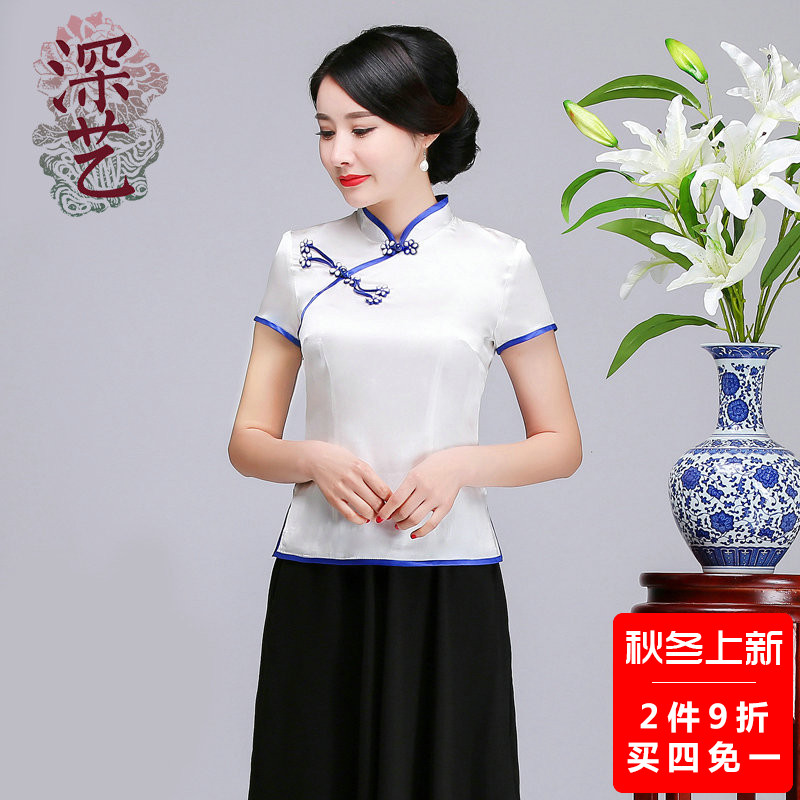 深艺2018新款春夏季女士旗袍真丝上衣改良中