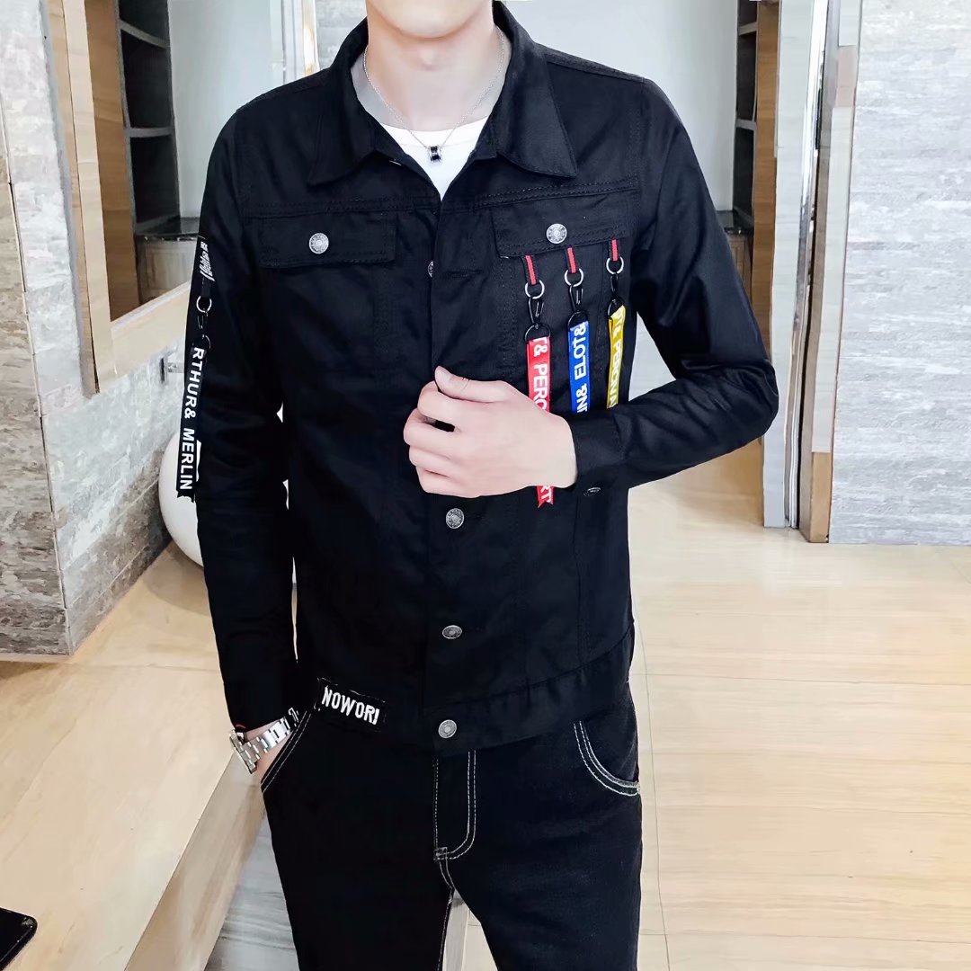 2019春秋季破洞牛仔衣男裝韓版修身夾克潮流帥氣外套