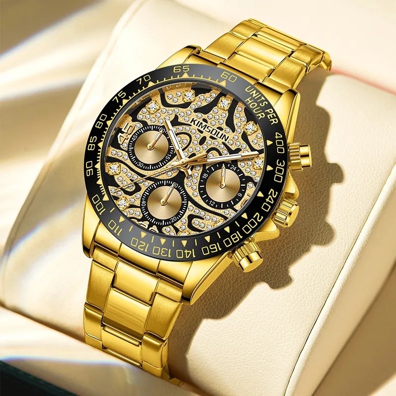 金诗顿专柜正品男士手表时尚潮流豹纹镶钻全自动防水时尚奢华腕表