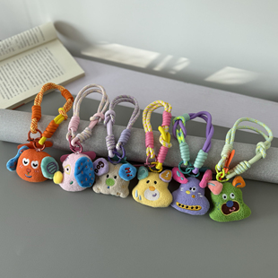 毛绒迷你撞色手机挂绳日系古早挂件可爱丑萌钥匙扣防丢少女包挂饰