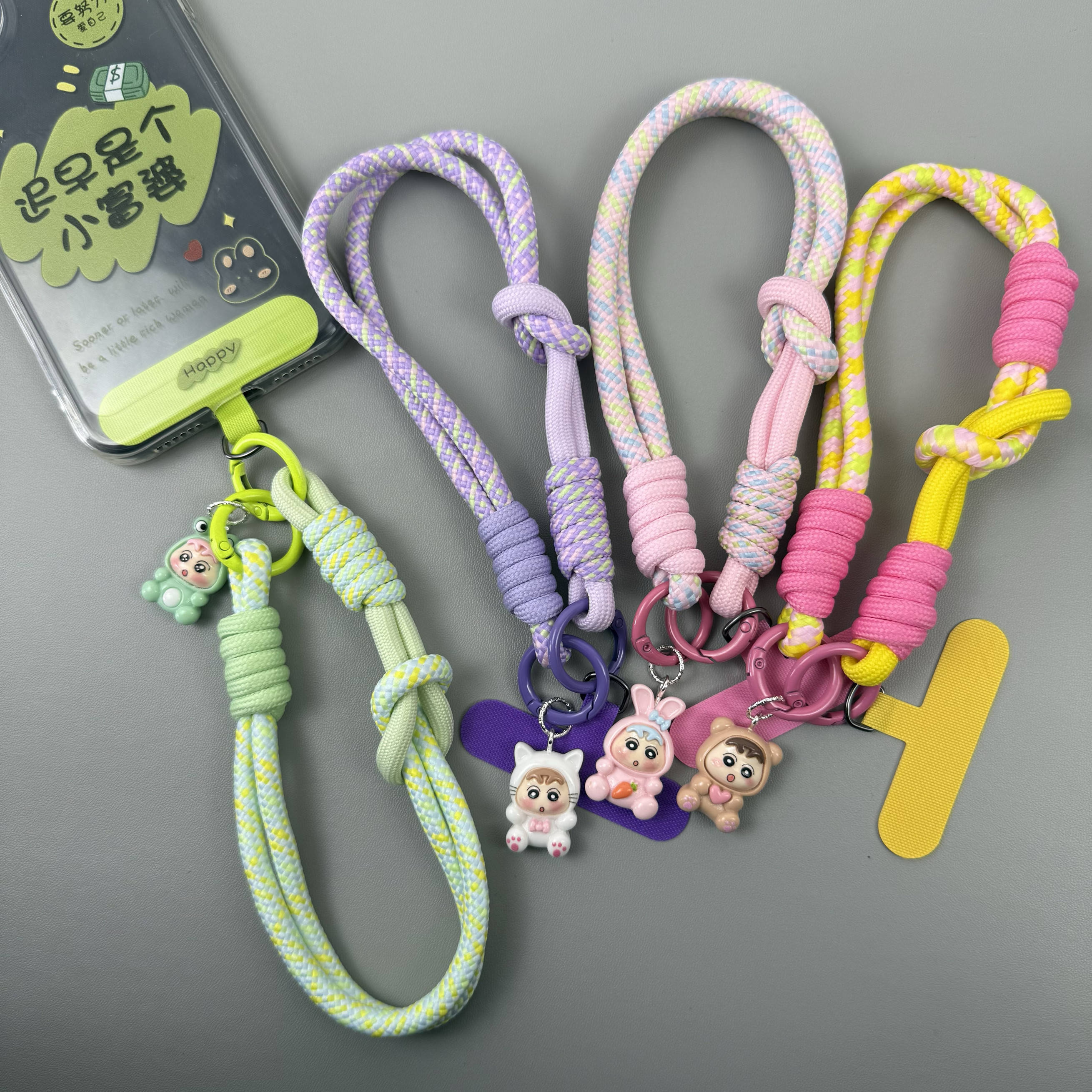 新款春夏清凉卡通蜡笔小新编织手机挂绳 短款相机cdd挂链放丢撞色