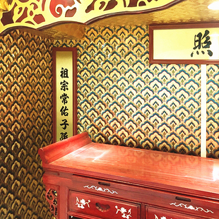 佛堂背景墙金箔贴纸寺庙仙道佛家用祥云墙纸仙家堂口供桌背景装饰