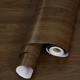 棕黑色北美胡桃木波音软片加厚自粘墙纸家具翻新衣柜书桌贴纸木纹