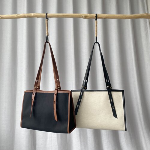 真皮配布大容量小众设计托特包