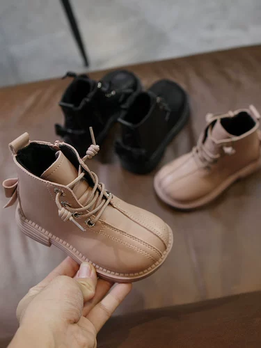 Martens, нескользящие флисовые демисезонные модные милые детские короткие сапоги с бантиком