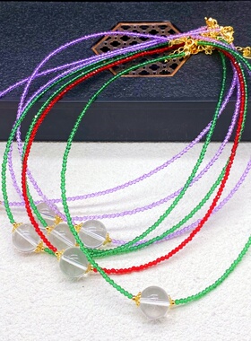 白水晶尖晶锁骨链项链