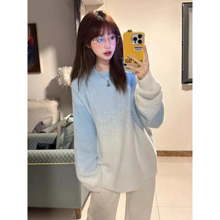 秋冬渐变温柔软糯毛衣女粉色甜美水貂毛懒慵风小众高级感针织上衣