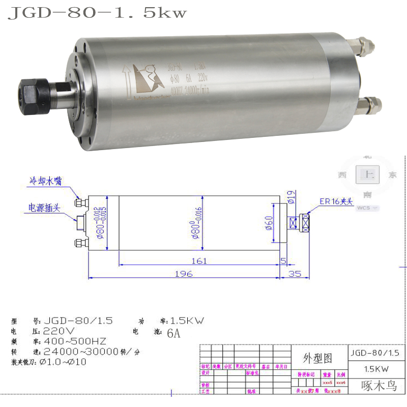 主轴电机1.2kw啄木鸟主轴800w1.5kw2.2kw3.0kw5.5