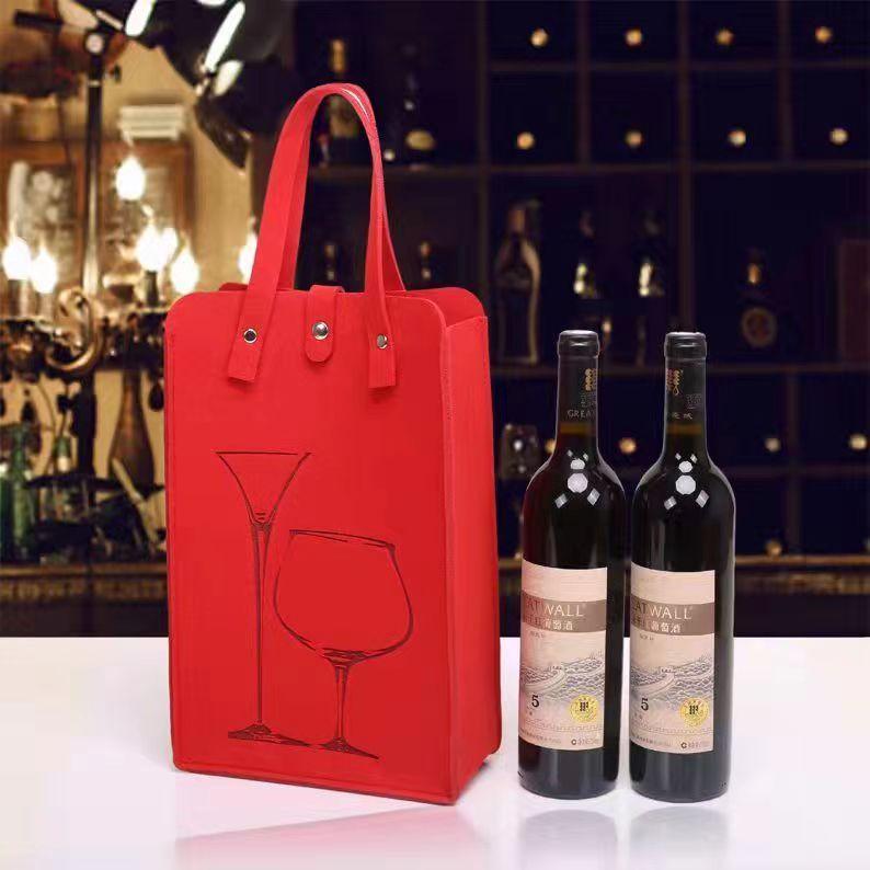 高档精美图案毛毡红酒袋高端手提袋两支装红酒包装礼盒空盒可定制