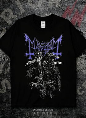 挪威Mayhem乐队印花欧美暗黑复古摇滚男女款短袖T恤纯棉上衣夏季