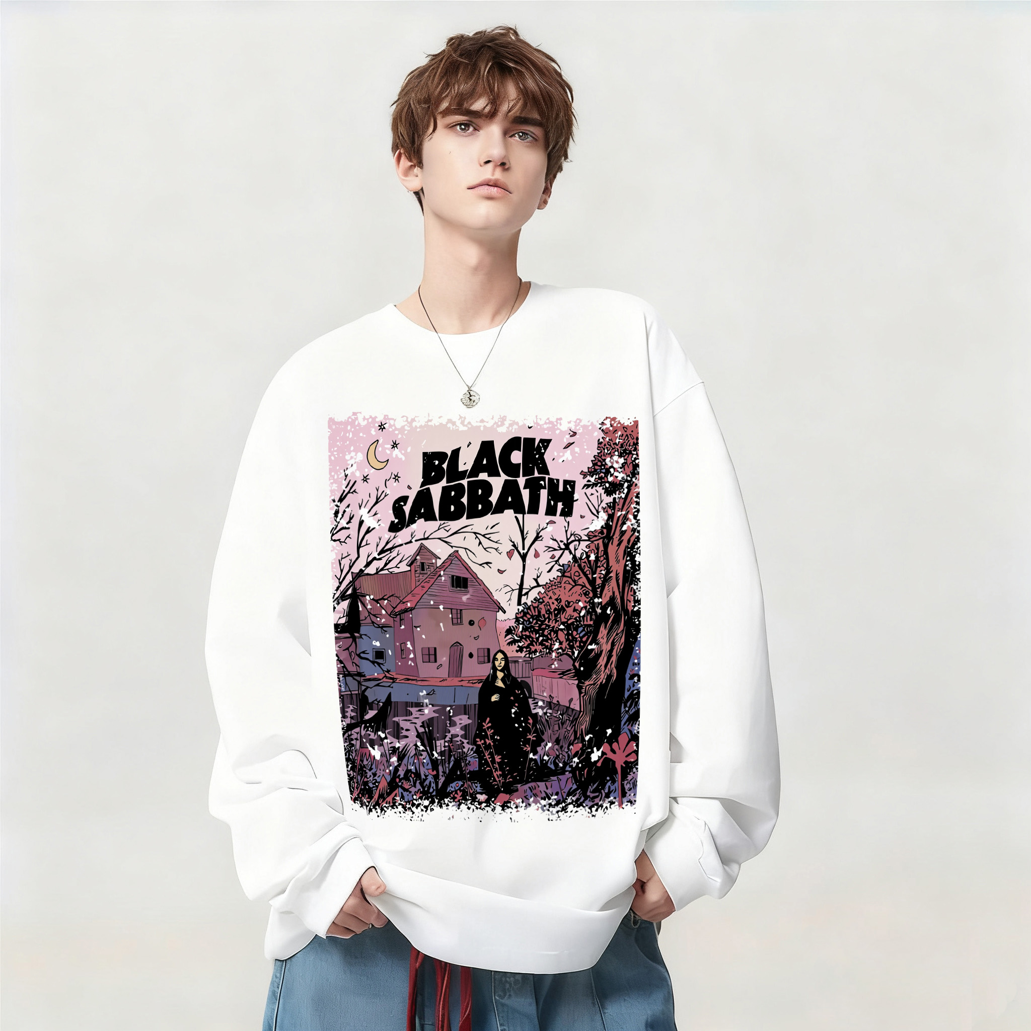 印花长袖T恤男女宽松纯棉上衣