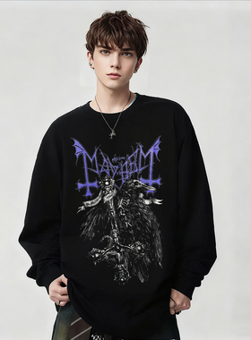 Mayhem乐队高街黑色长袖T恤男女暗黑小众印花纯棉上衣摇滚风春秋