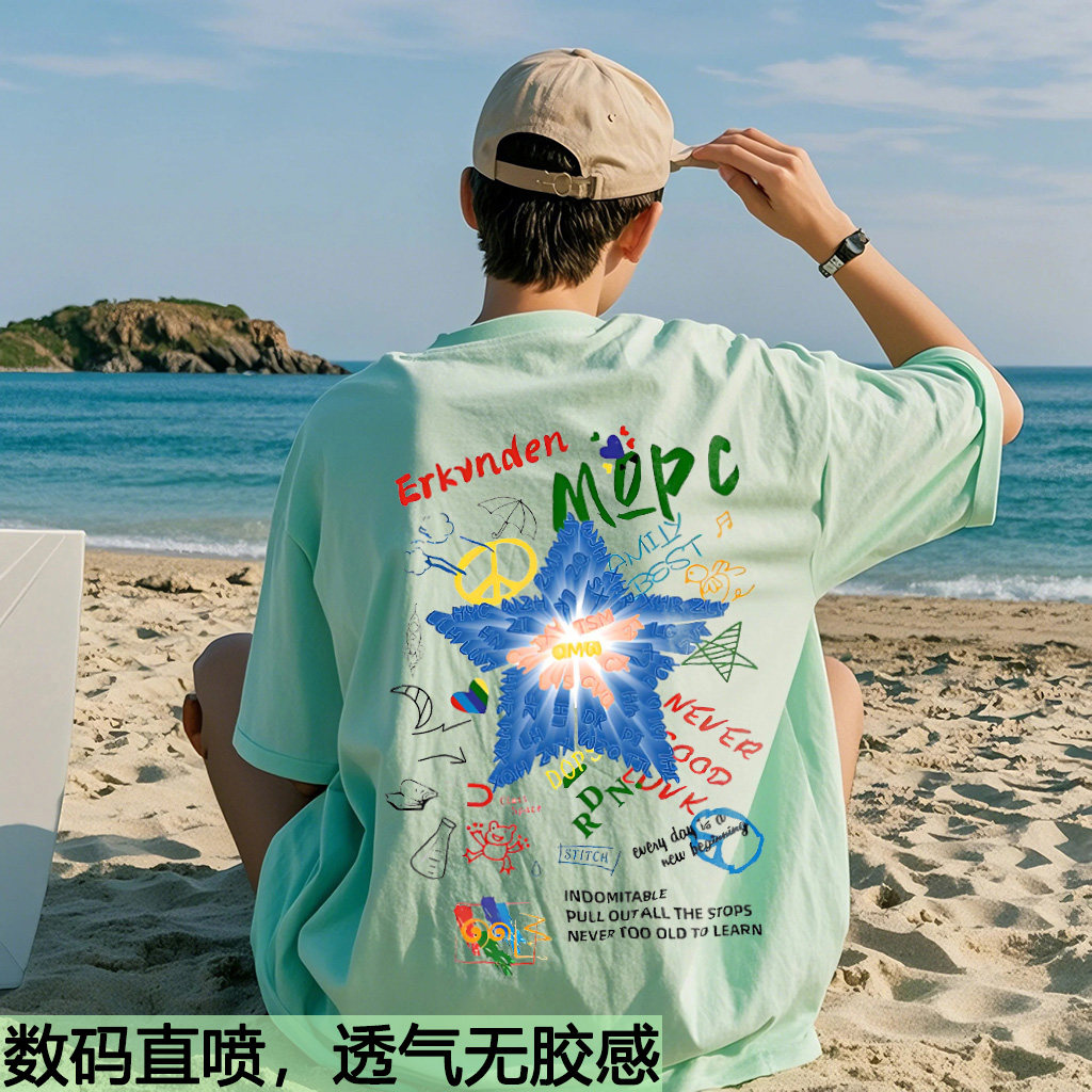 印花短袖T恤上衣纯棉圆领男女夏