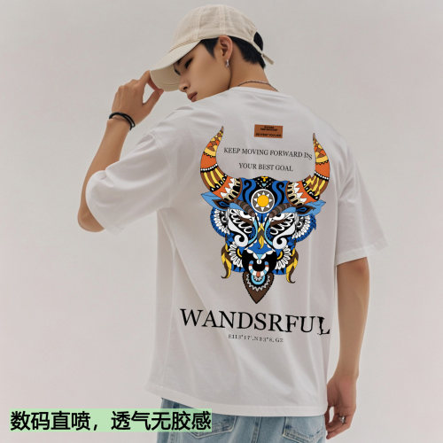 印花短袖T恤上衣纯棉圆领男夏季