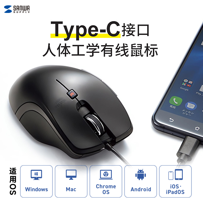 typec有线鼠标双模电脑苹果SANWA