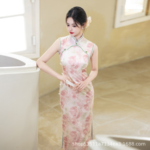 2026春夏季新款旗袍改良女高级感气质素雅复古修身日常优雅连衣裙