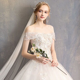 主婚纱礼服2026新款 森系一字肩显瘦新娘女齐地简约结婚轻婚纱 法式