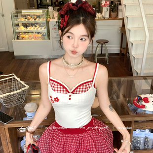 Acaine仲夏甜心 內(nèi)搭疊穿上衣 帶胸墊吊帶小背心女夏季 白色短款