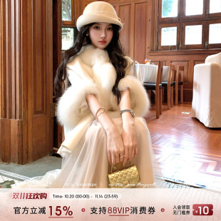 气质裙子 收腰v领蕾丝雪纺连衣裙女秋季 Acaine粉雾香氛 粉色中长款