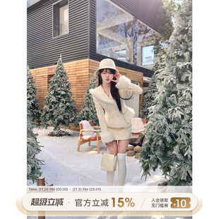 Acaine北島櫻雪 氣質(zhì)兩件套 女冬季 海軍領(lǐng)收腰毛呢外套半身裙套裝