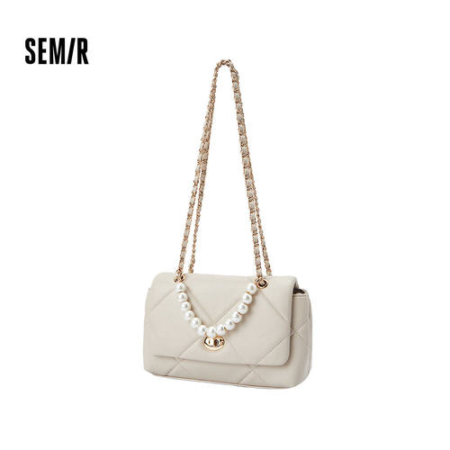 森马包包女小方包优雅小香风斜挎包菱格珍珠链条包2025新款单肩包