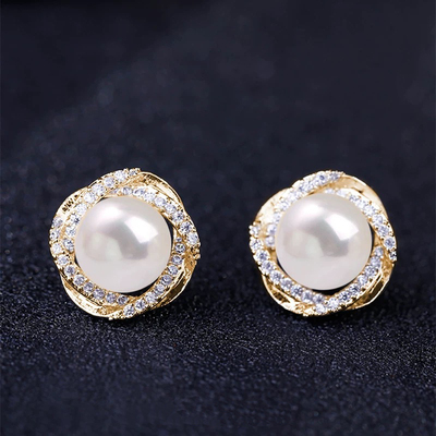 镶钻珍珠耳钉无耳洞耳夹女耳钉夹