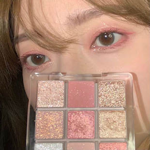 MUGELEEN爆闪透明西柚花火眼影盘珠光哑光防水汗九色多功能眼影盘