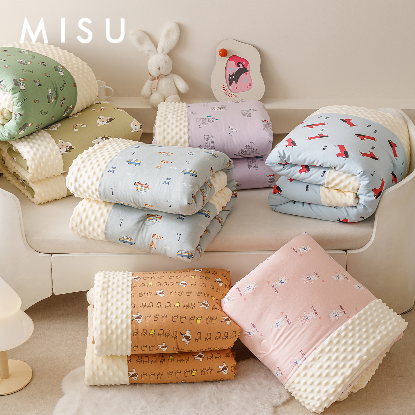 米苏卡通针织棉纯棉儿童被子牛奶绒被芯学生春秋被冬被棉被单人冬