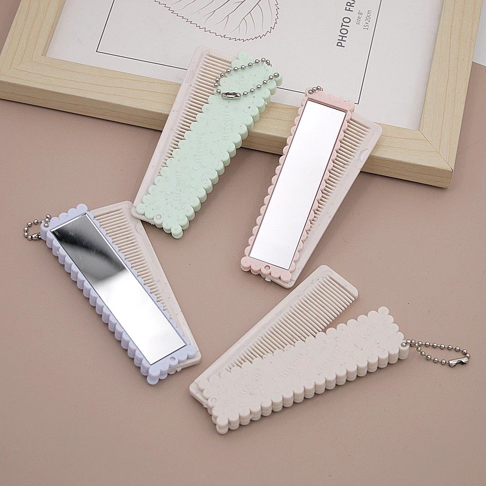 折叠梳子镜子随身便携小梳子多功能小清新饼干女生小梳子北欧四色