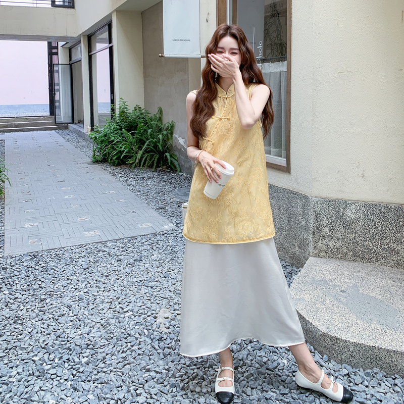 黄色提花衬衫连衣裙套装女夏2025新款流行两件套法式小资气质爆款，女装套装/套裙，浙宝160