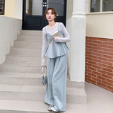 春日莫兰迪色穿搭高级感2025新款慵懒风吊带上衣阔脚裤气质三件套，女装套装/套裙，浙宝160