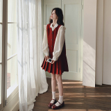红色小香风连衣裙套装女2025春季新款超好看减龄衬衫背心裙两件套，女装套装/套裙，浙宝160